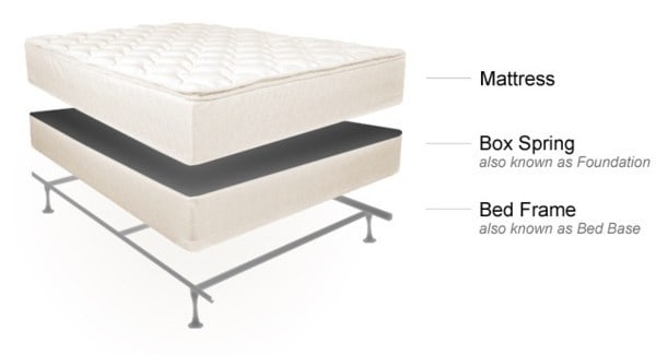 Normal bed with box spring, bed frame, and mattress