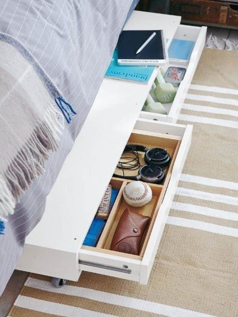 Platform bed with storage and organizer