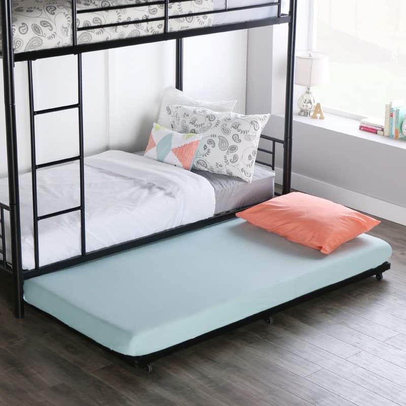 Trundle bed with metal frame and bunk