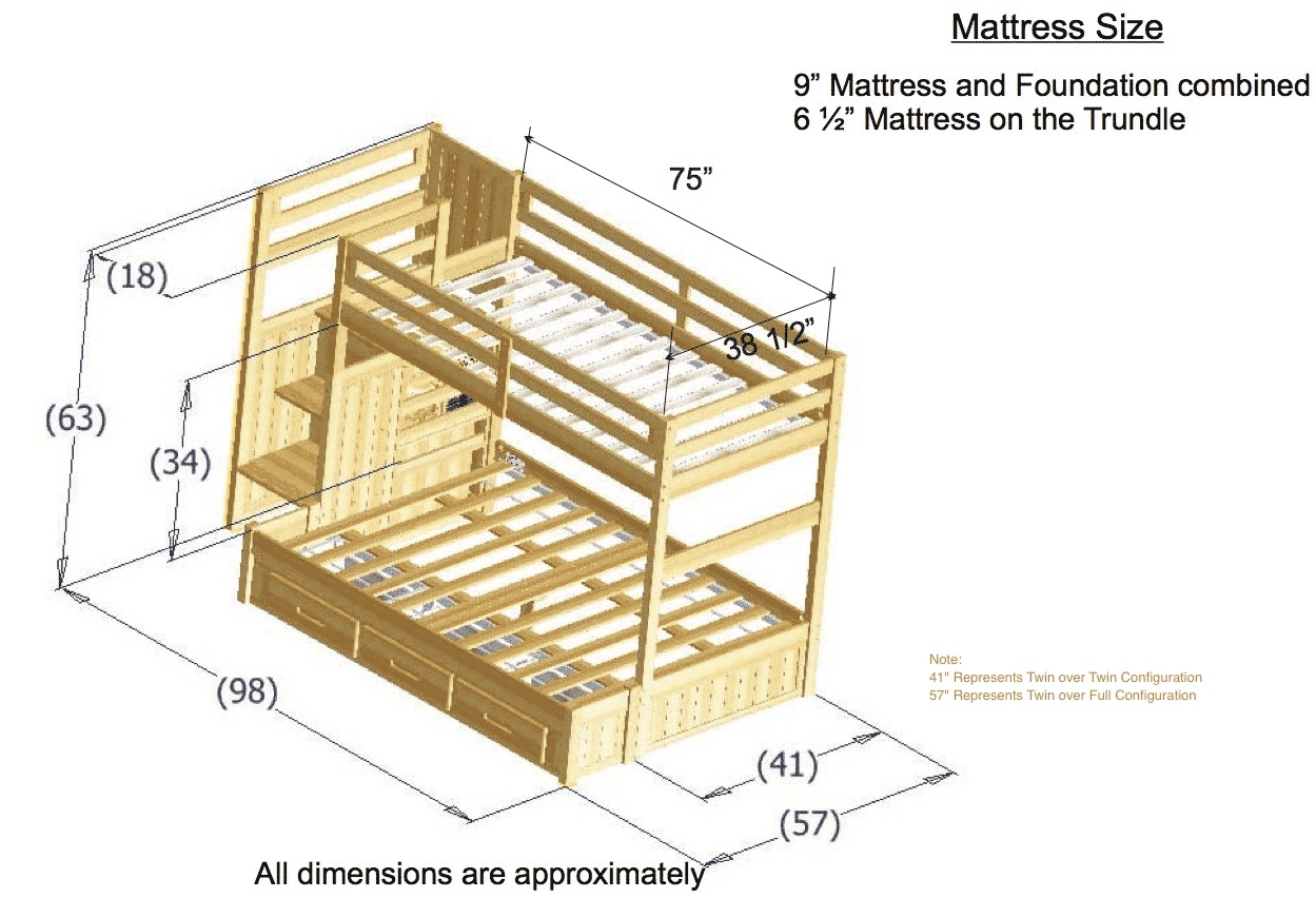 Bunk bed sizes and dimensions