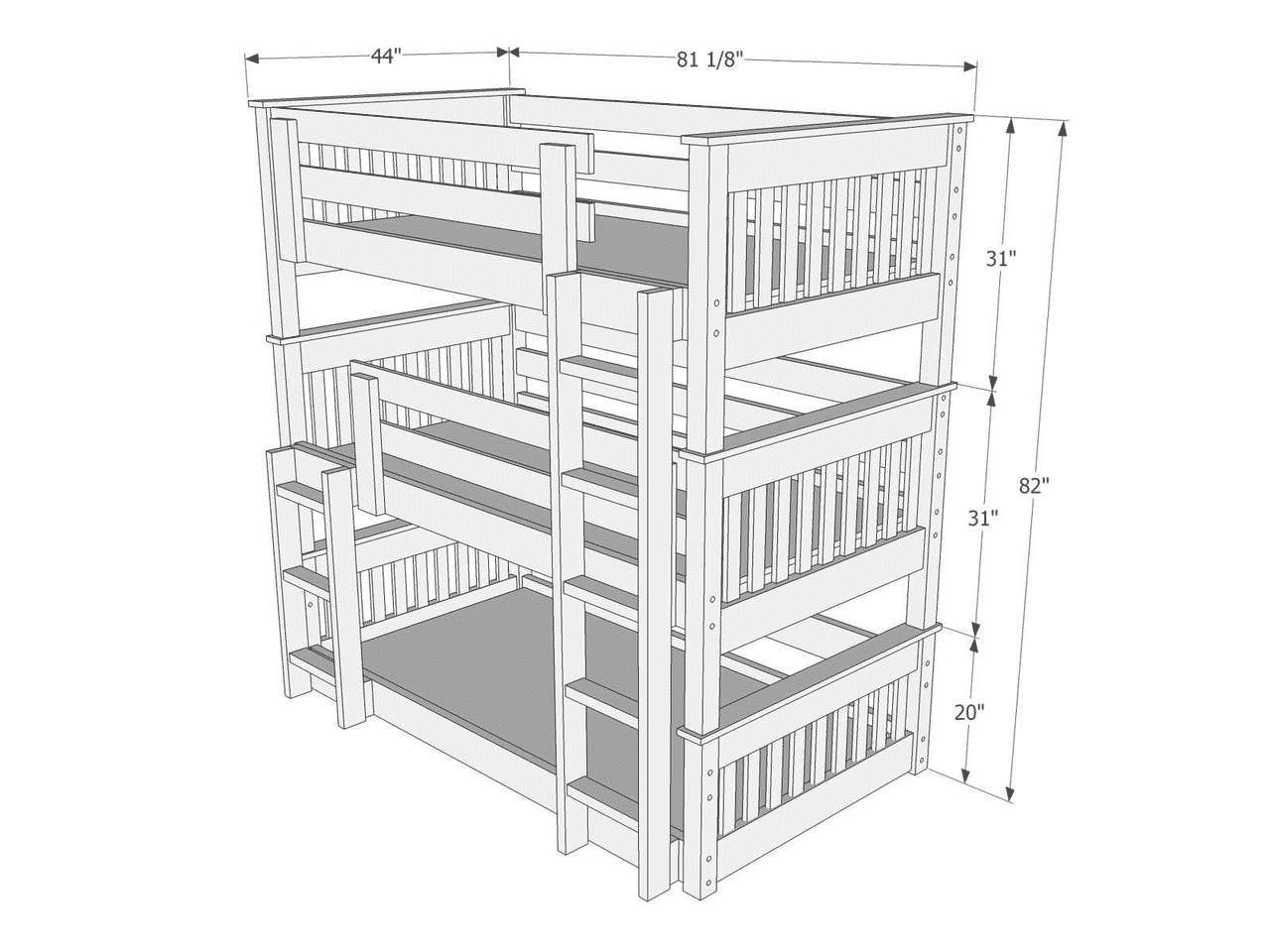 Triple bunk bed size and dimensions