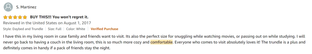 amazon review showing trundle bed are comfortable