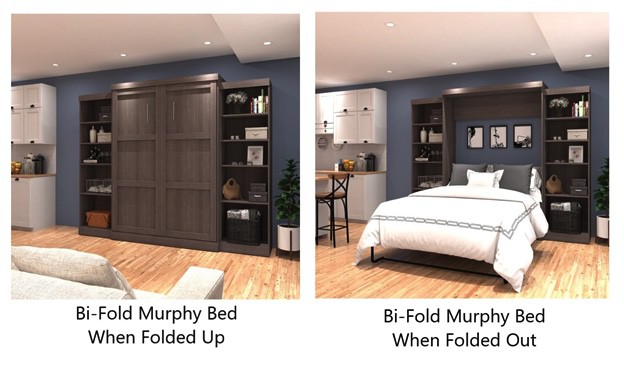 A bifold murphy bed can fit into a room with a lower ceiling height.