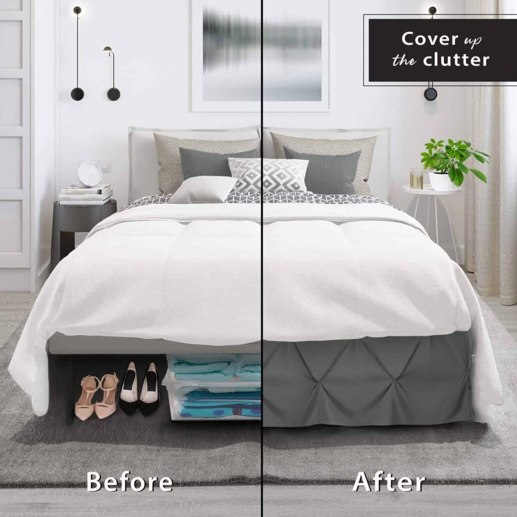 Use a bed skirt to cover up a box spring and bed frame.