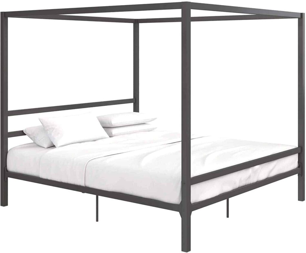 A metal canopy bed looks more modern and can be styled with different curtains