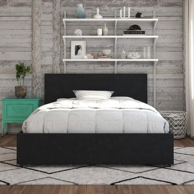 Contemporary smooth lines coupled with a slim headboard make for an elegant bedroom setting.