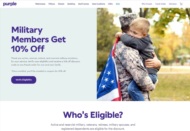 purple bed military discount