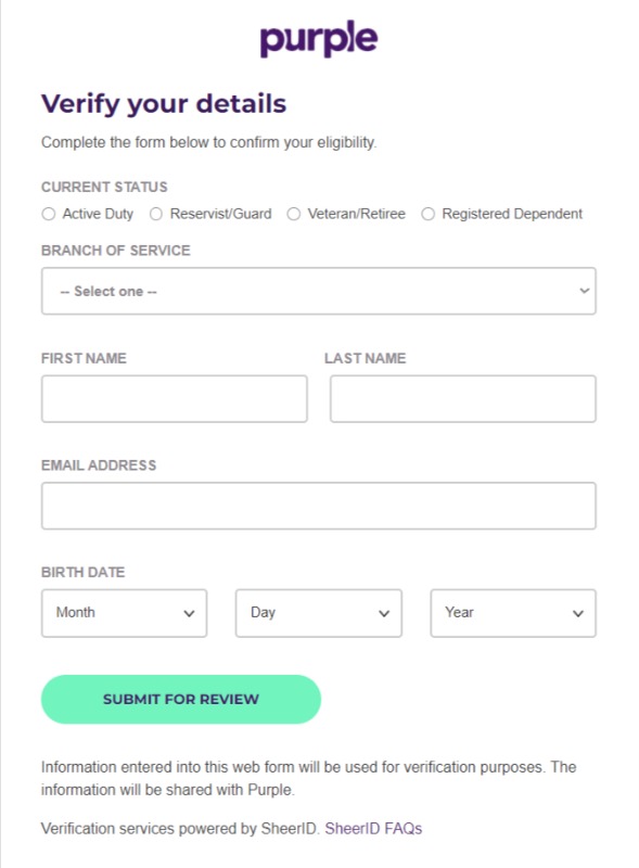 purple mattress military discount code
