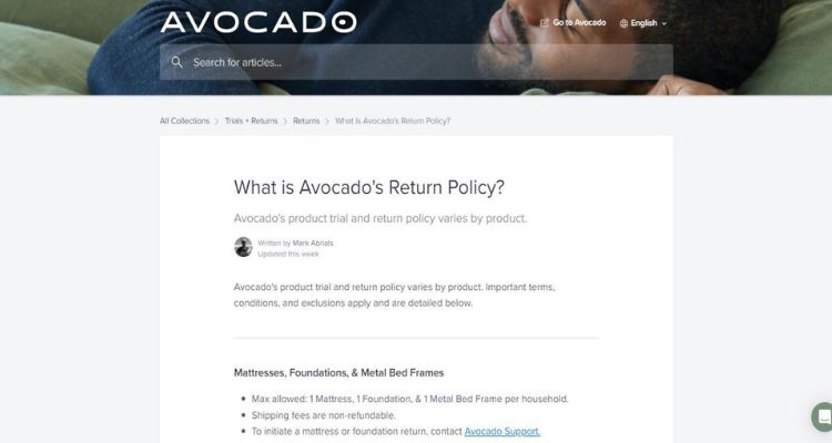 Avocado mattress exchange policy