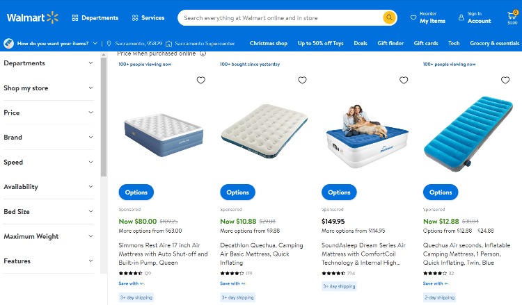 walmart airbed return policy