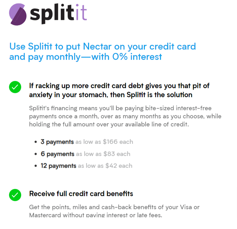 Mattress Financing Splitit Nectar