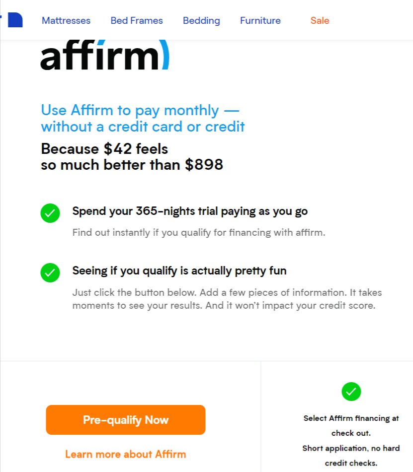 Nectar mattress Affirm financing