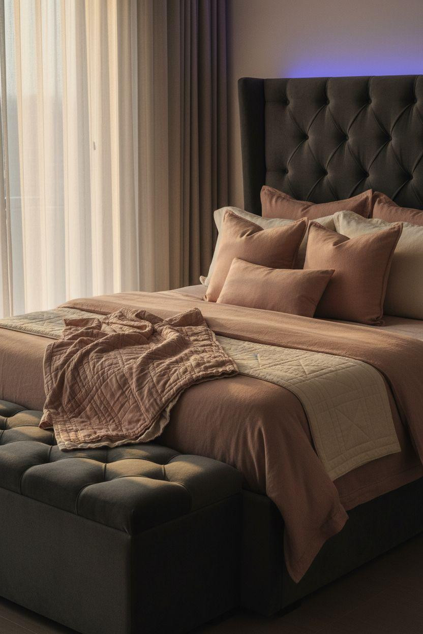 Bloxburg Bedroom Ideas - luxe bed with LED lighting