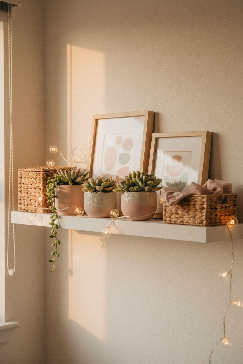 Bloxburg Bedroom Ideas - styled floating shelf decor