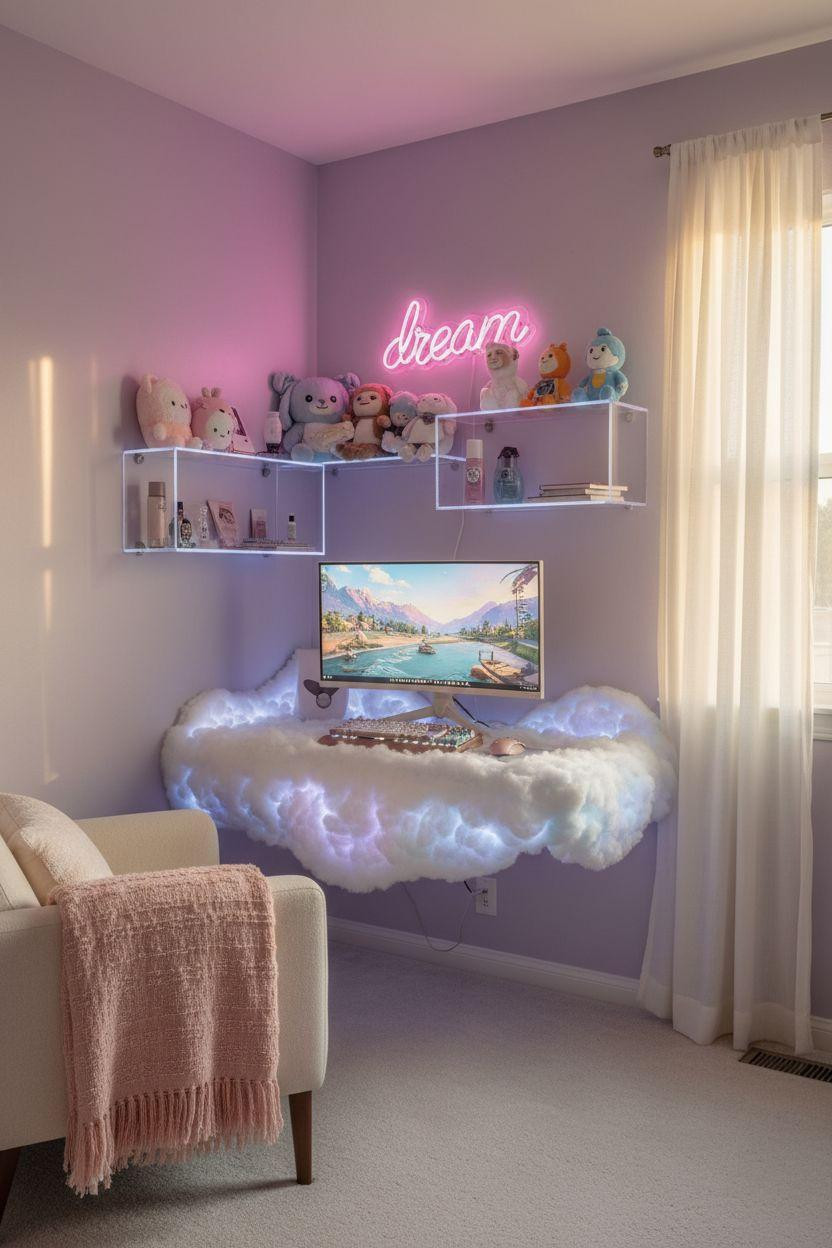 Bloxburg Bedroom Ideas - pastel aesthetic gaming corner