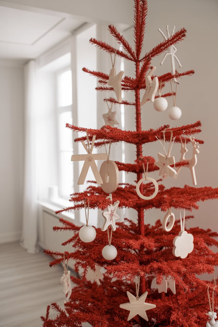 beach-themed Christmas tree decorated with starfish, seashells, lighthouse ornament, rope garland and red and white striped nautical ribbons