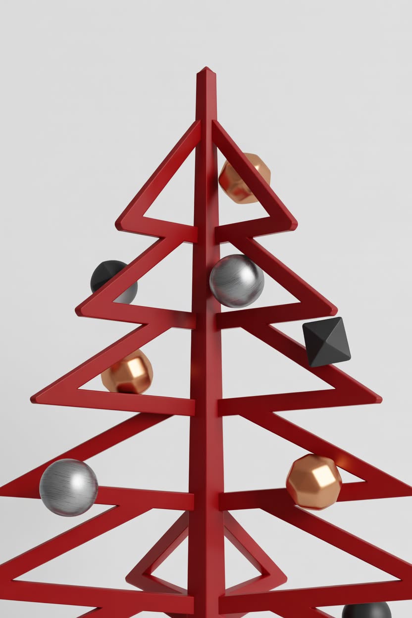 cozy Christmas tree decorated with red and white gingham ribbon, natural pine cones, wooden heart ornaments, burlap bows and rustic star decorations