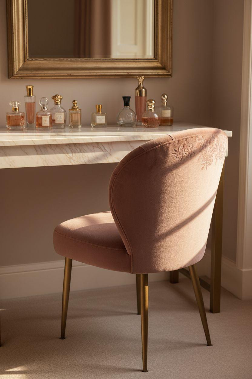Vanity Ideas Bedroom - tufted blush velvet vanity chair with brass legs