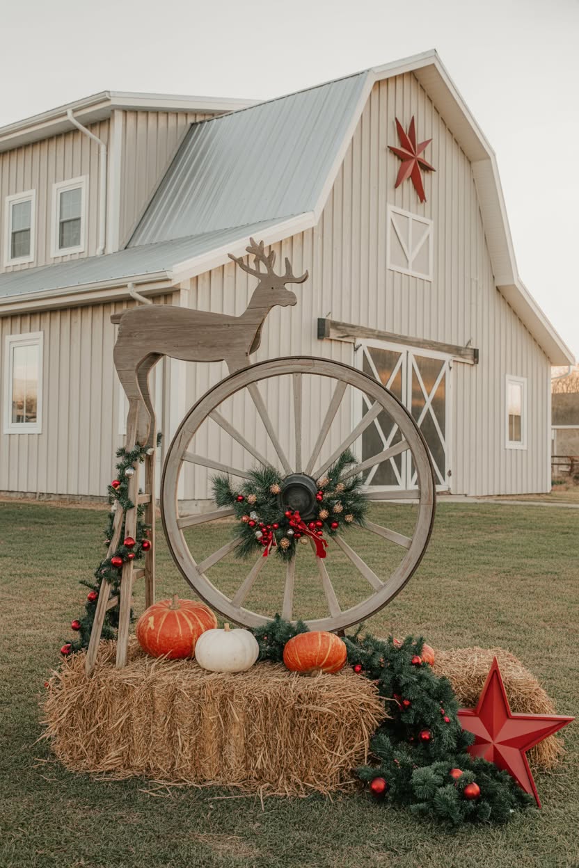 beach house entrance with christmas tree decorated with rope starfish and blue ornaments plus driftwood wreath