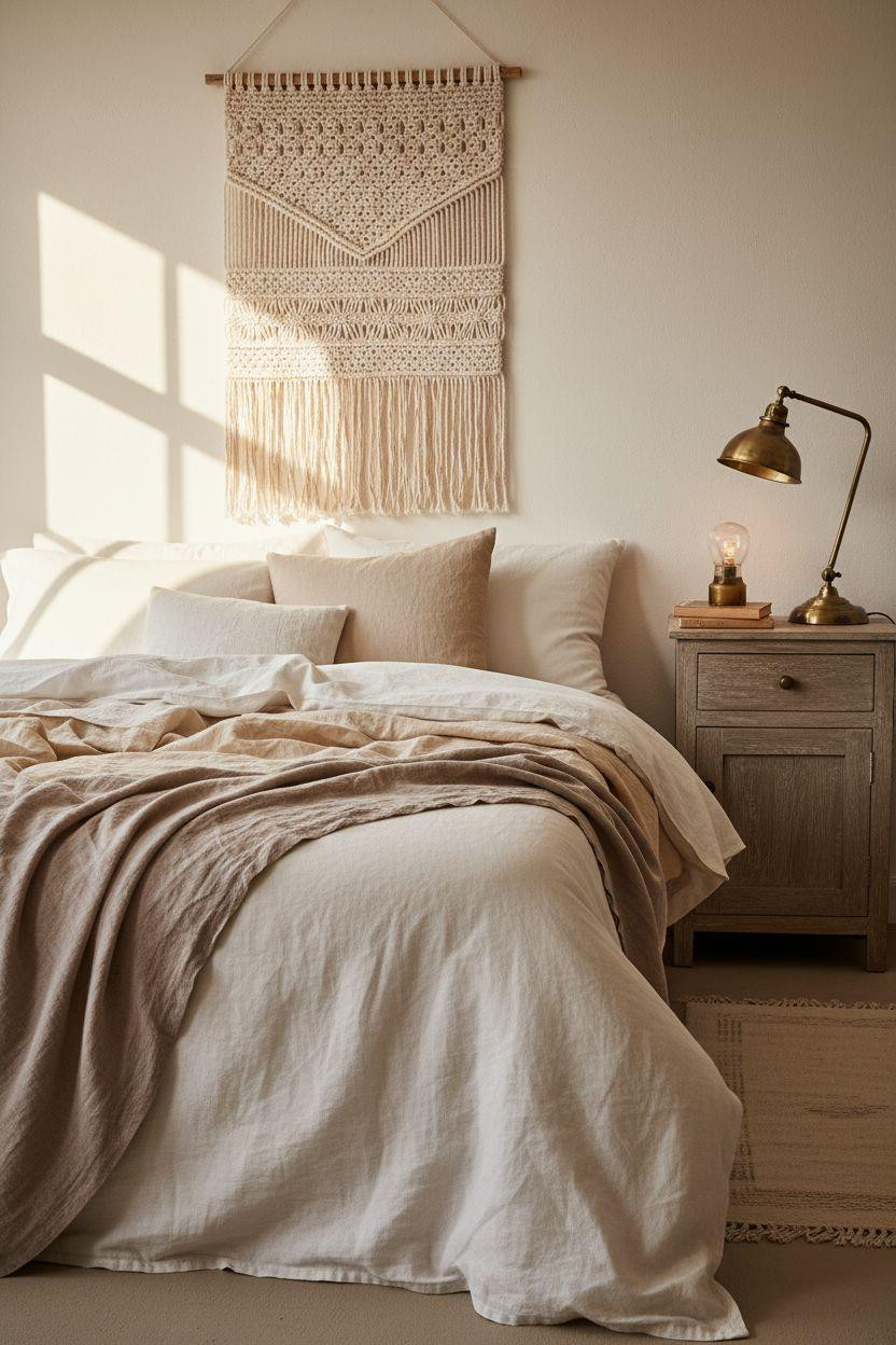 Neutral Bedroom Decor - budget neutral bedroom with vintage thrifted pieces