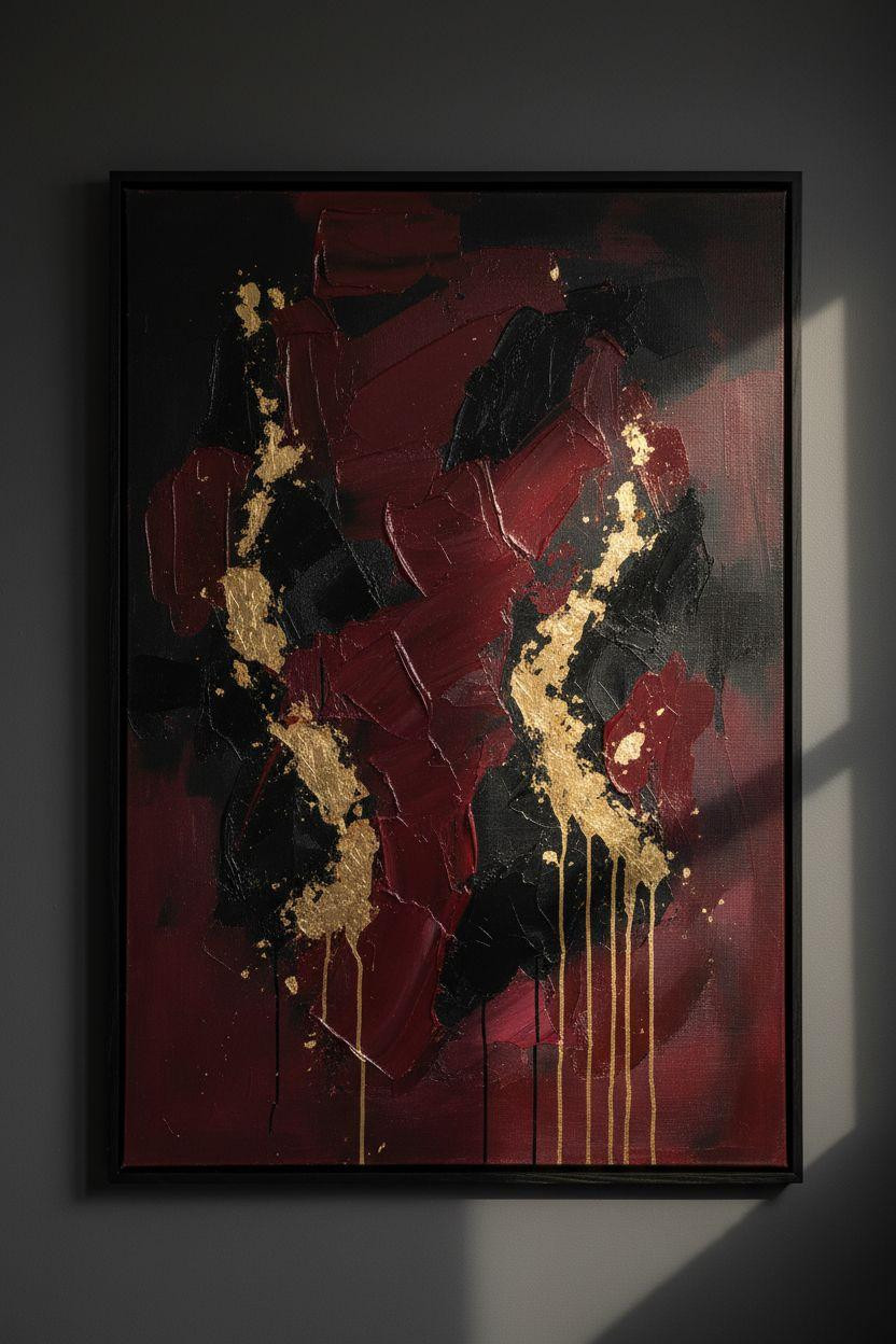 Dark feminine bedroom wall art with crimson and black