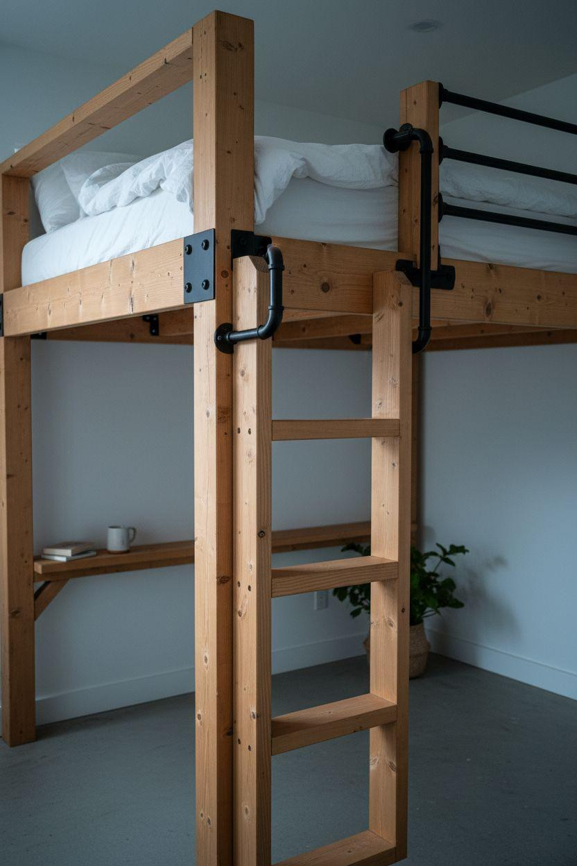 modern loft bed Ideas - handcrafted pine with pipe railings