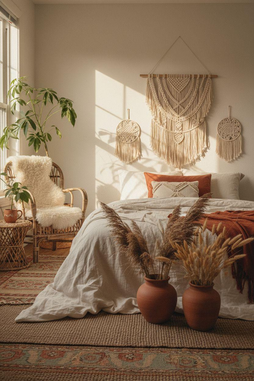 Bloxburg Bedroom Ideas - boho bedroom with macrame