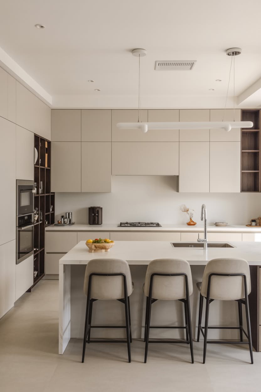 dark wood kitchen cabinets with white diamond tile backsplash and brass hardware