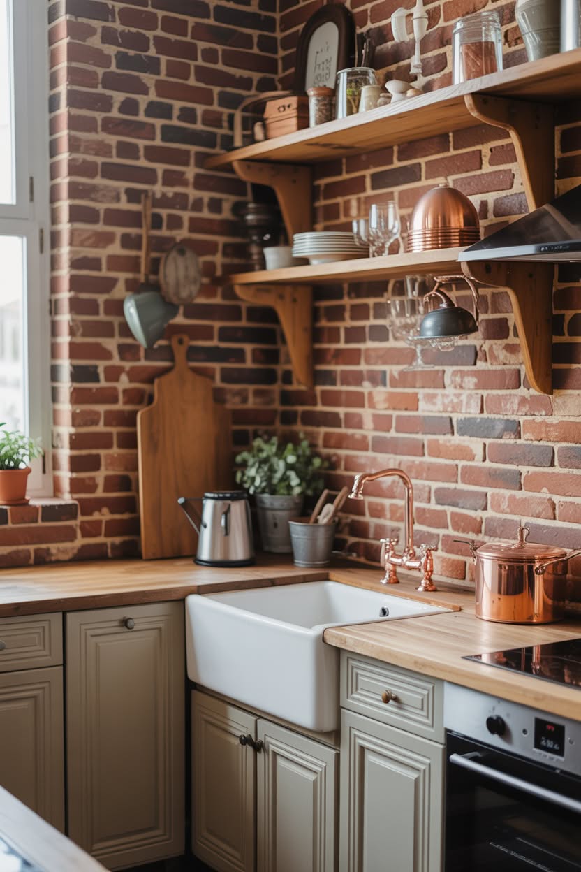 Sophisticated farmhouse kitchen featuring white upper cabinets, black lower cabinets with brass hardware, and white subway tile backsplash