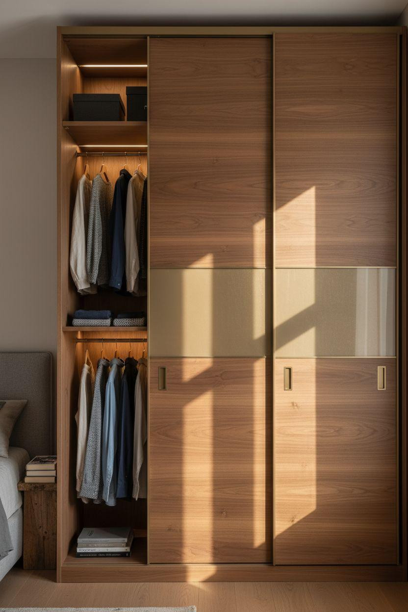 Sliding Wardrobe Design Bedroom Ideas - oak veneer built in wardrobe