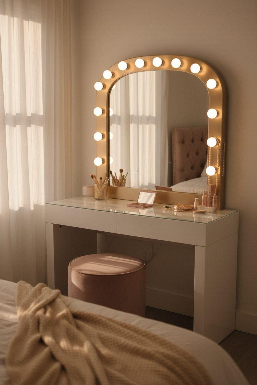 Vanity Ideas Bedroom - contemporary Hollywood mirror vanity with bulbs