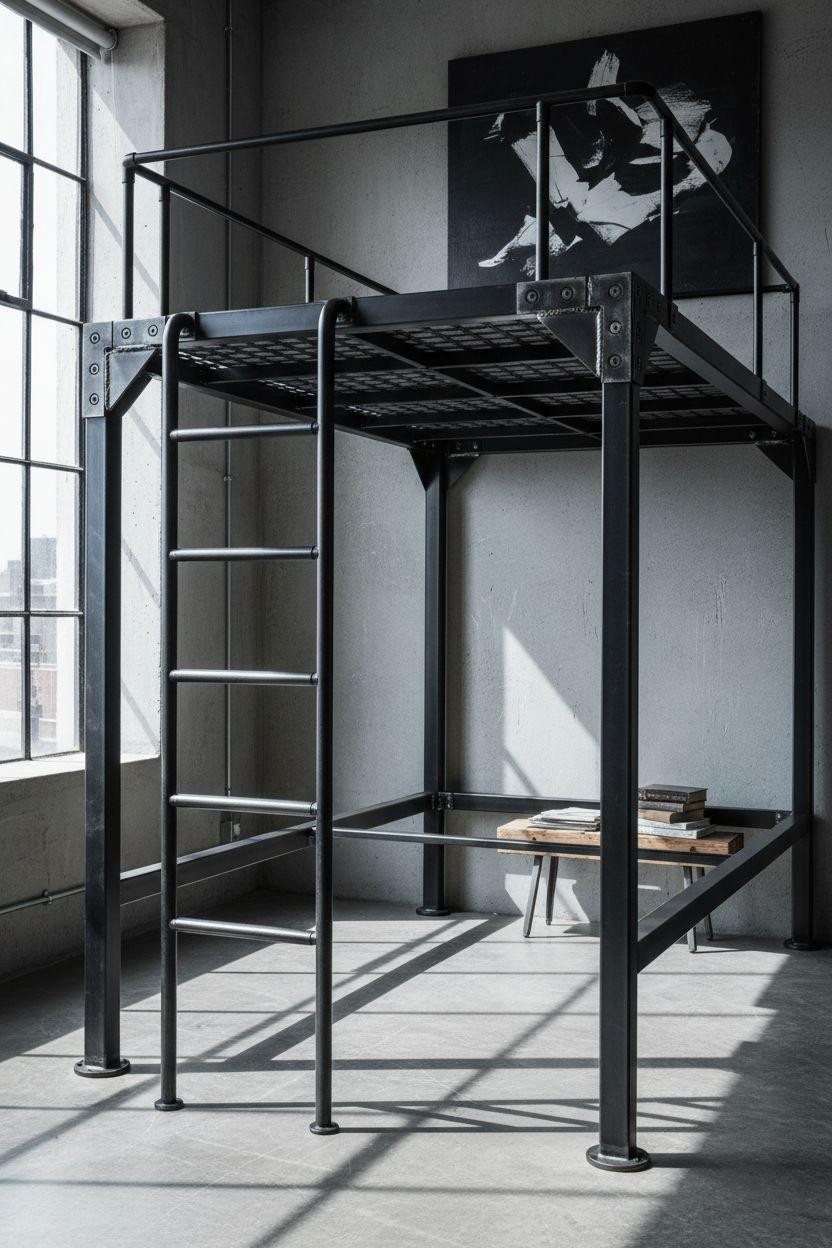modern loft bed Ideas - raw steel with visible welds