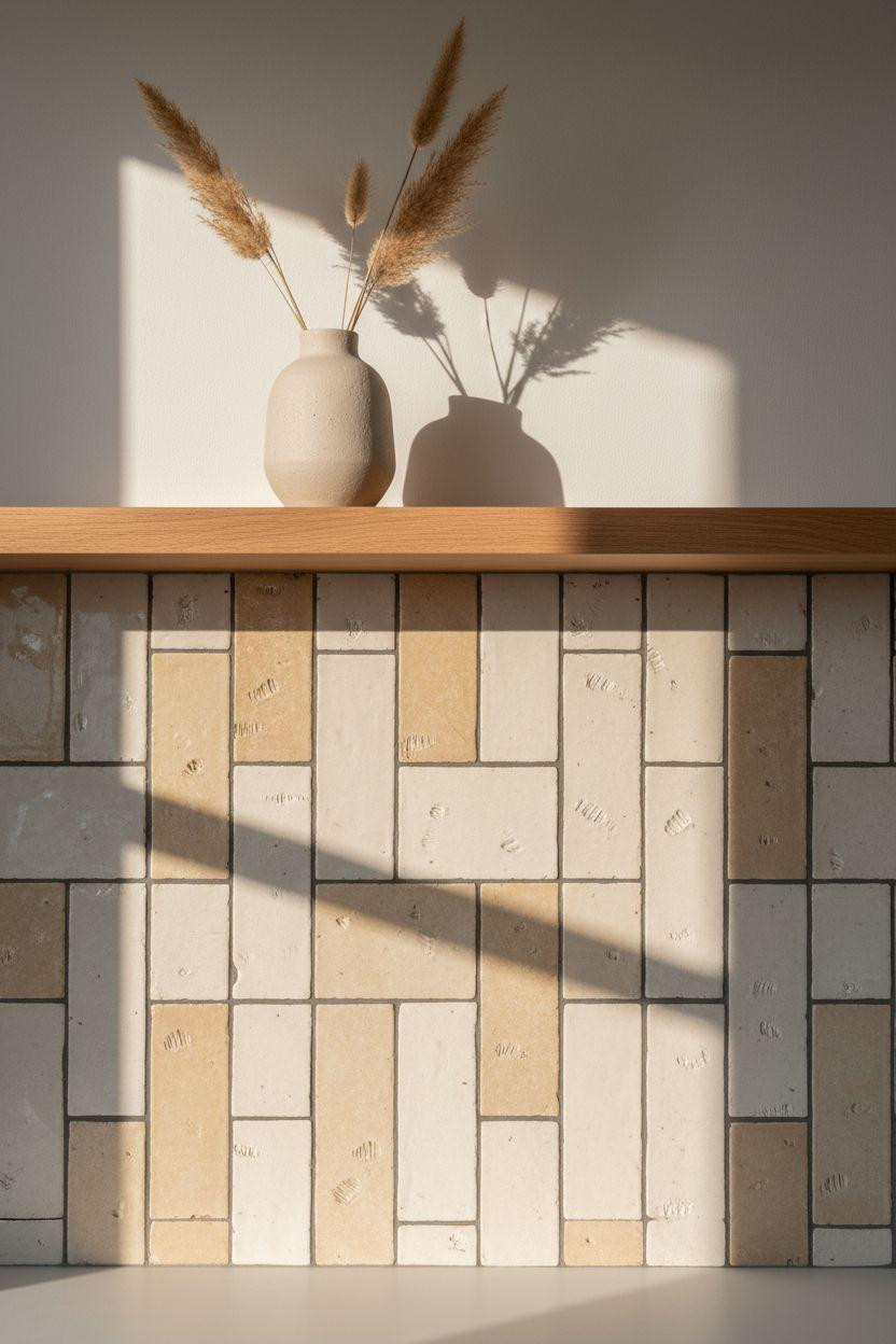 japandi kitchen design with ceramic tile backsplash