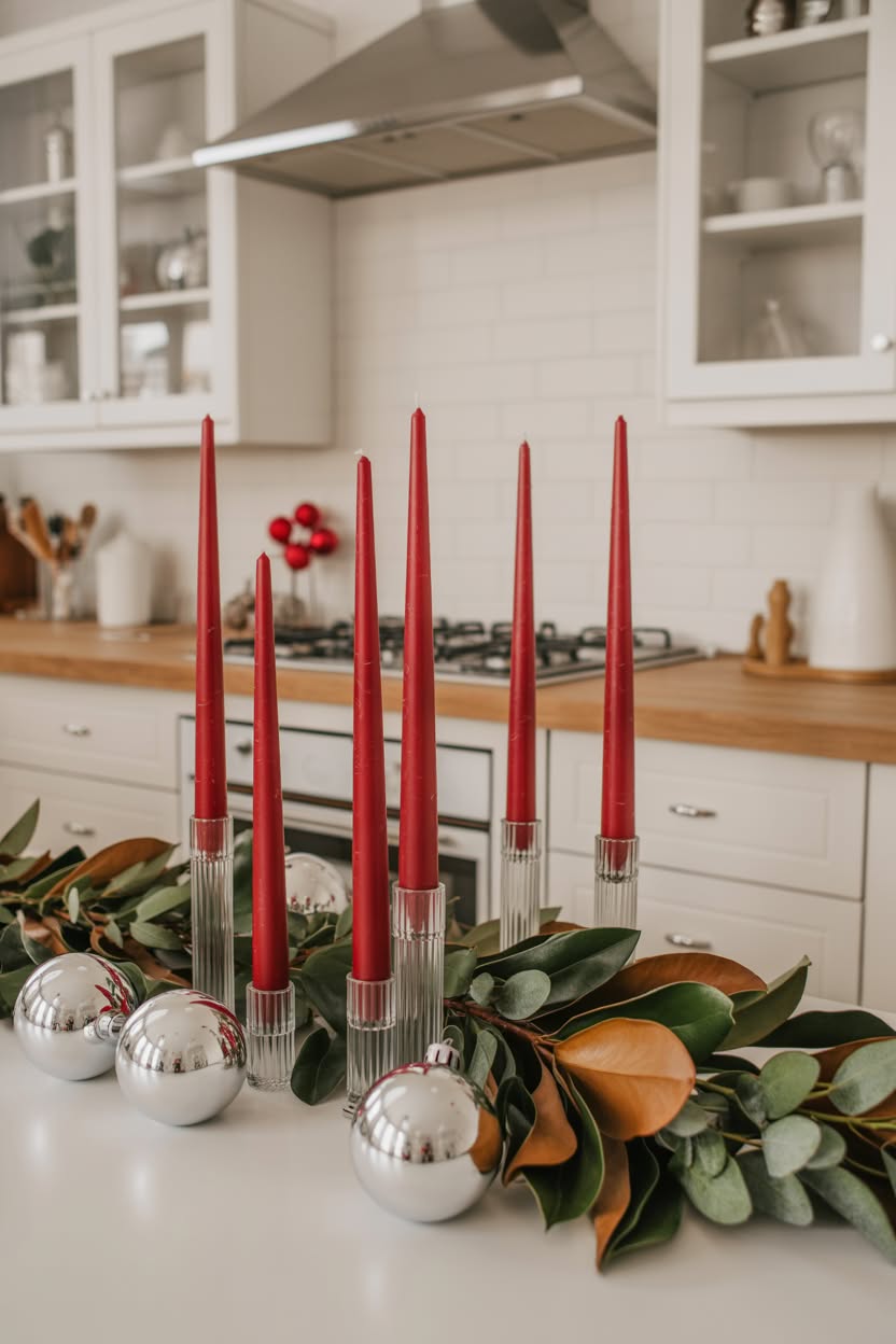 cozy christmas kitchen breakfast nook with lighted garland framing windows and small decorated tree