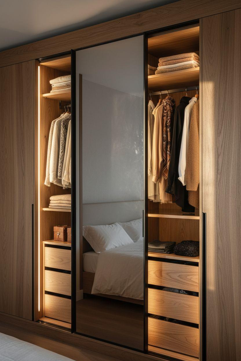 Sliding Wardrobe Design Bedroom Ideas - mirrored wall closet system