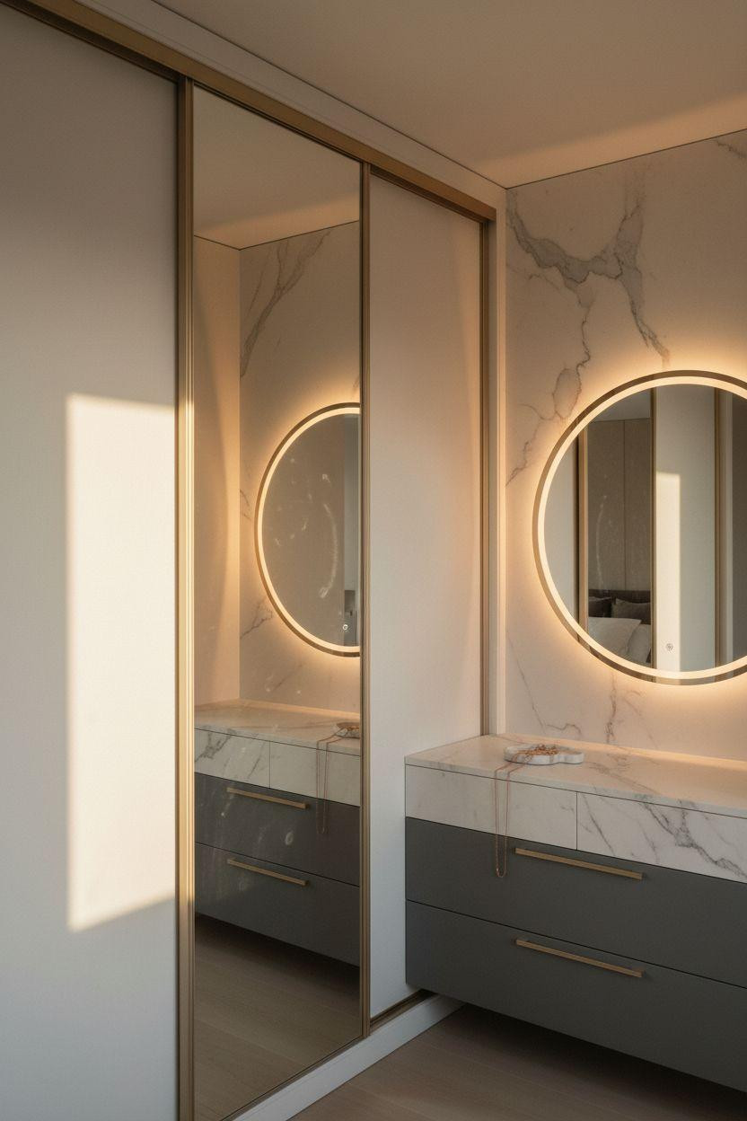 Sliding Wardrobe Design Bedroom Ideas - integrated vanity and wardrobe