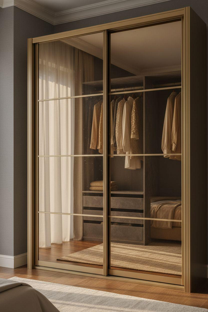 Sliding Wardrobe Design Bedroom Ideas - two door wardrobe with champagne frames