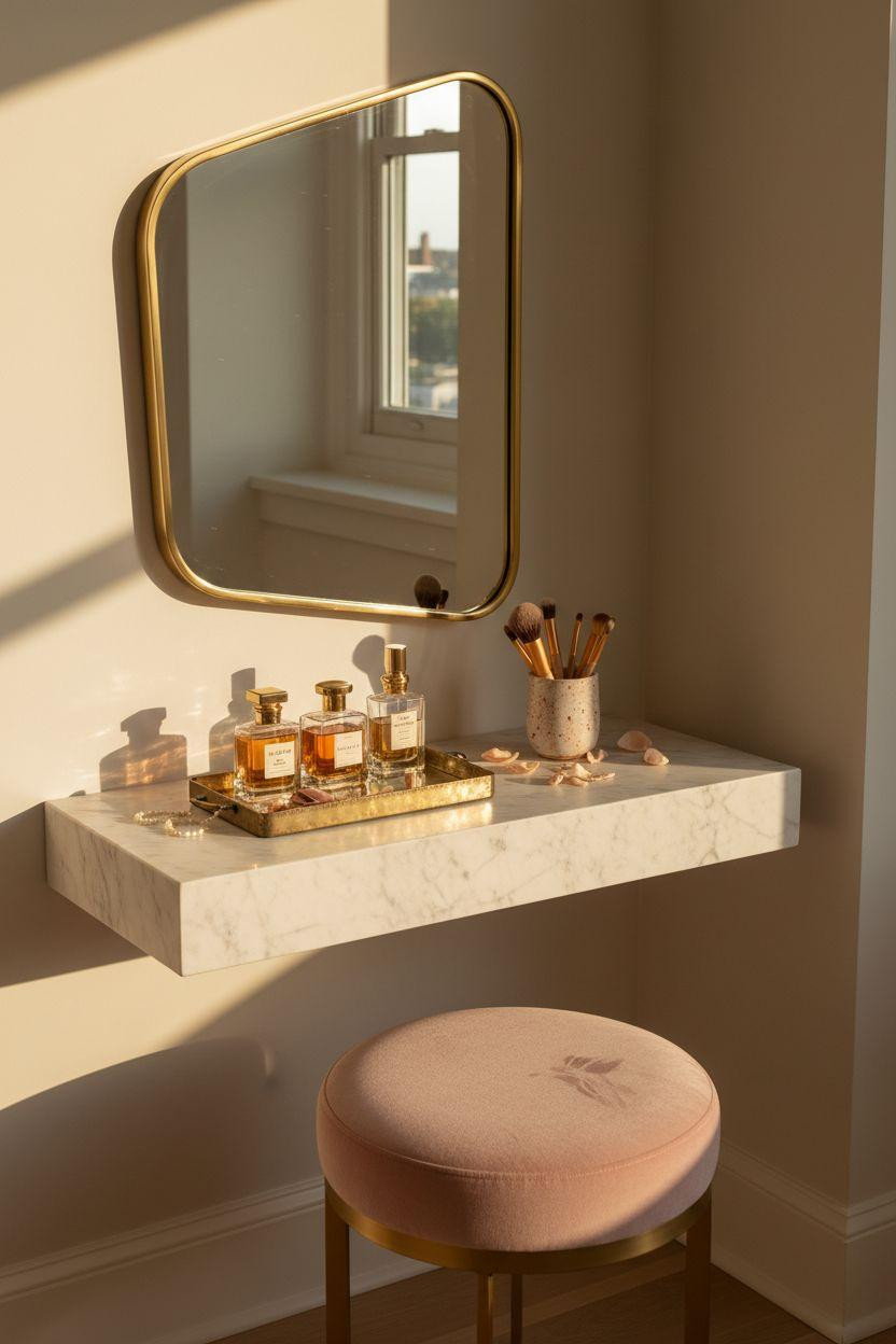 Vanity Ideas Bedroom - Art Deco corner vanity in bedroom alcove