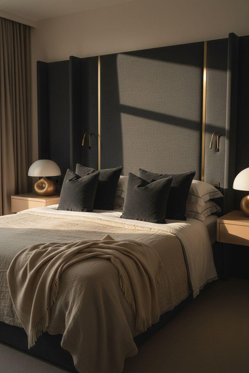 Boutique hotel bedroom Ideas - Belgian linen with velvet accents