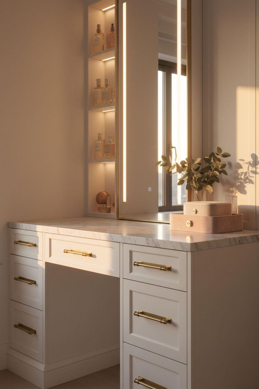 Vanity Ideas Bedroom - marble vanity with integrated storage compartments