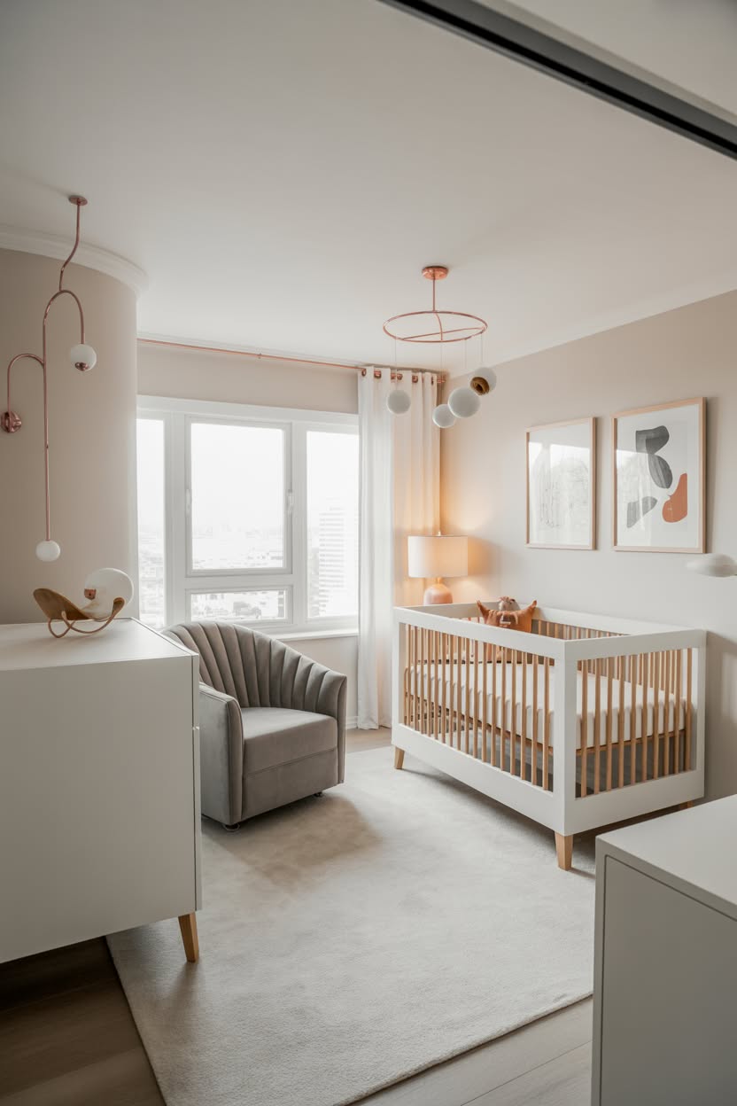 royal nursery with navy paneled walls brass vintage crib emerald velvet chair and crystal pendant