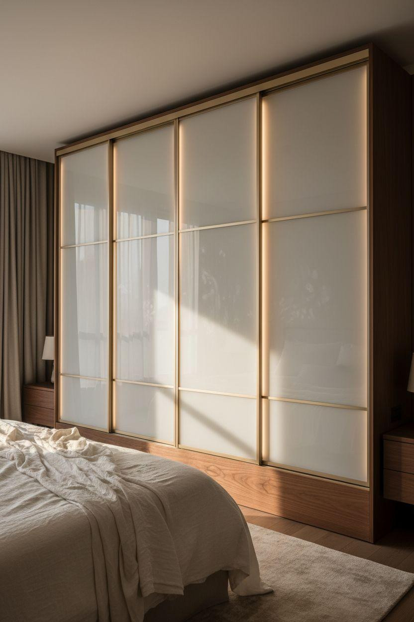 Sliding Wardrobe Design Bedroom Ideas - floor to ceiling frosted glass panels