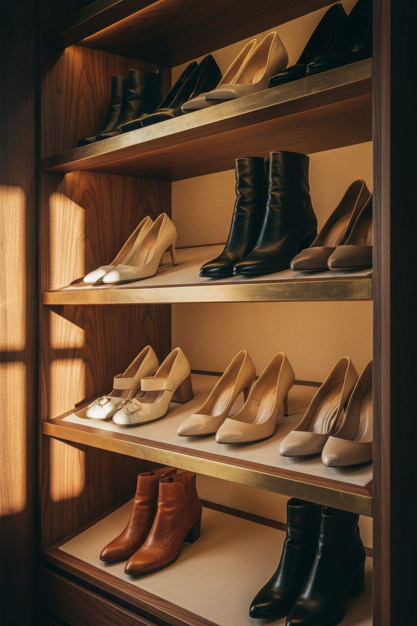 Sliding Wardrobe Design Bedroom Ideas - tiered shoe shelving system