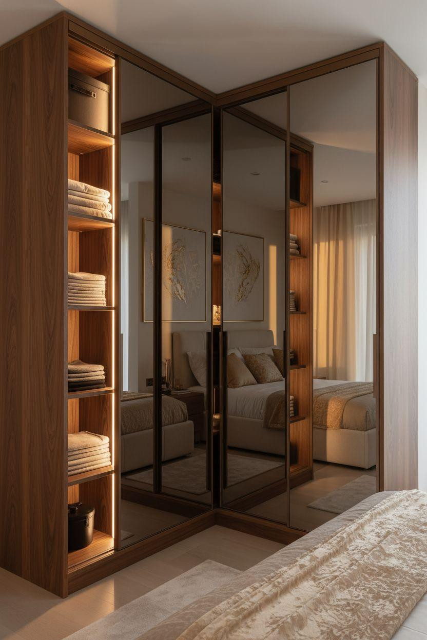 Sliding Wardrobe Design Bedroom Ideas - mirrored corner wardrobe system