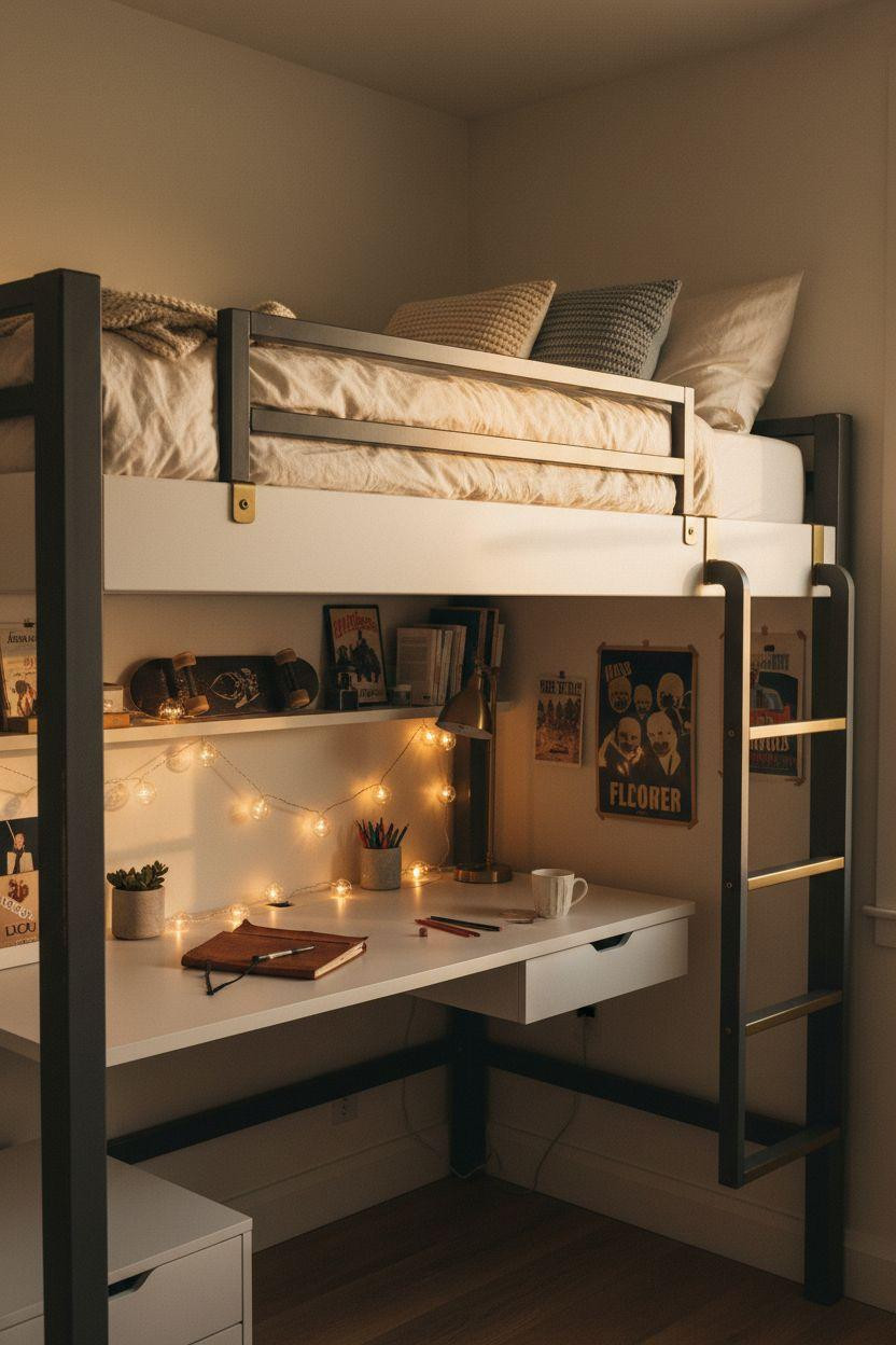 loft beds for small rooms teenagers with white oak frame and integrated storage study nook below