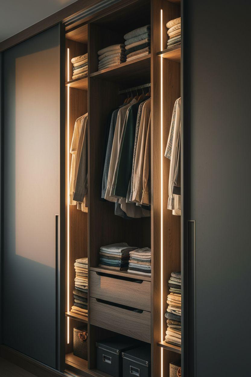 Sliding Wardrobe Design Bedroom Ideas - integrated LED strip lighting