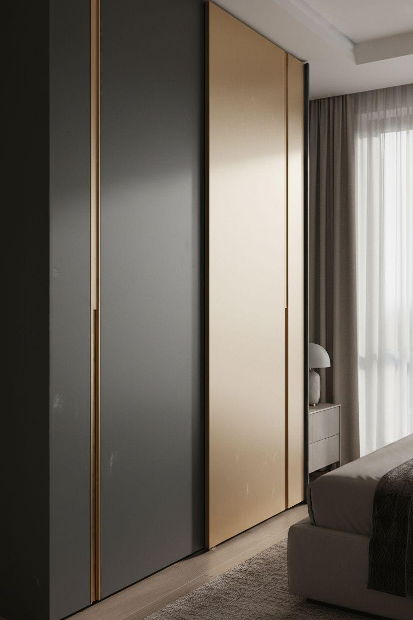 Sliding Wardrobe Design Bedroom Ideas - charcoal and champagne color blocking