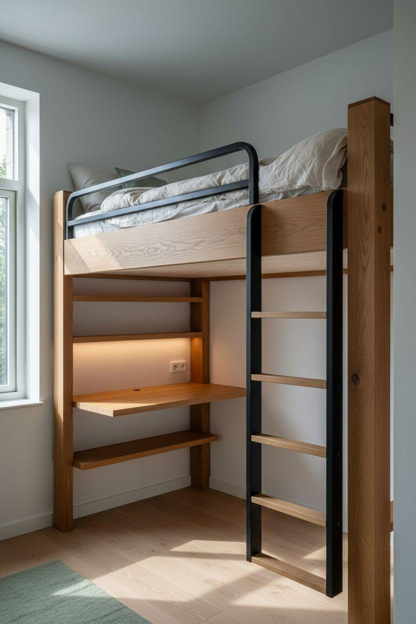 modern loft bed Ideas - solid oak with grain patterns