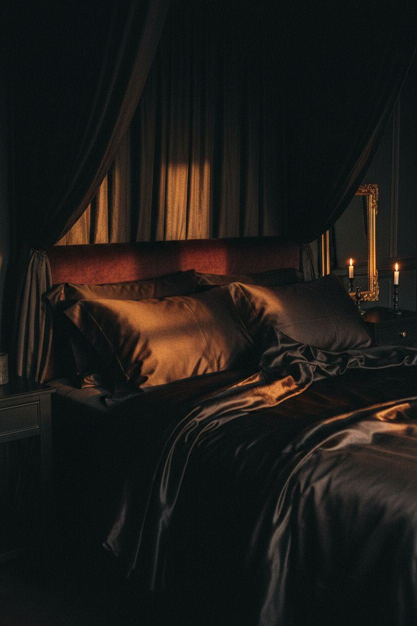 Dark feminine bedroom with noir aesthetic