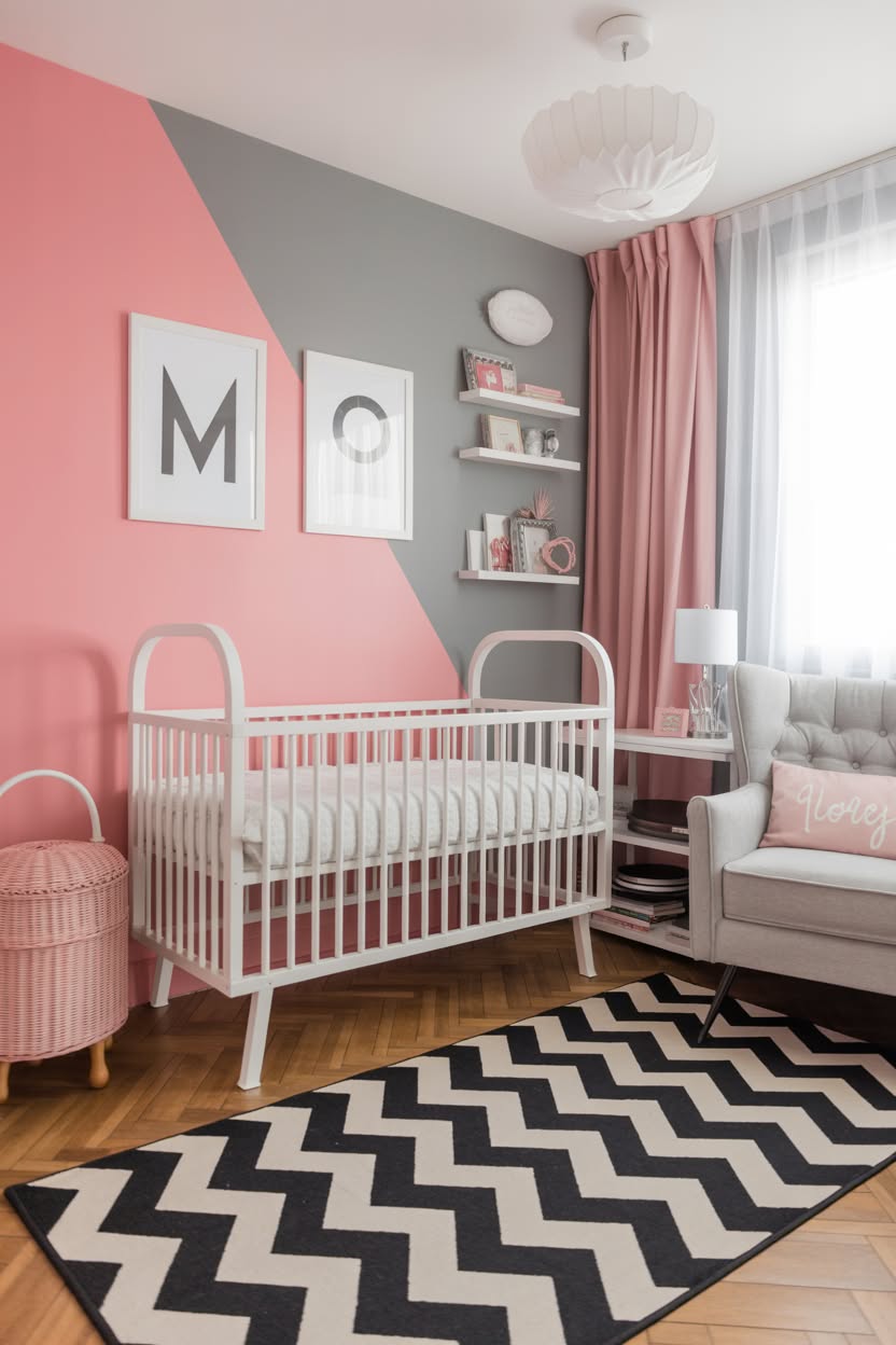pink nursery with 3D butterfly wall art sheer canopy and white crib
